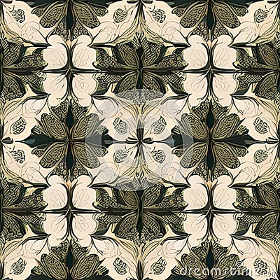 Seamles patterns of flowers and trees design fabric art, Generative AI Stock Photo