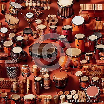 Drums Seamless Abstract Background Tile With A Music Theme of Percussion Instruments - Generative AI Stock Photo