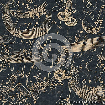 Random Music Theme Seamless Abstract Background Tile - Generative AI Stock Photo