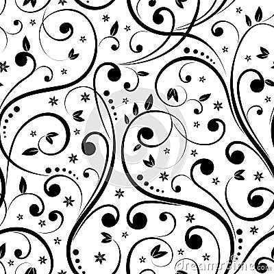 Seamless abstract black floral background isolated Vector Illustration
