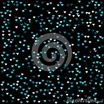 Seamless abstract blue heart pattern vector, black background Vector Illustration