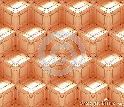 Seamless abstract 3d background pattern made of an array of tech cubes in white and orange Stock Photo