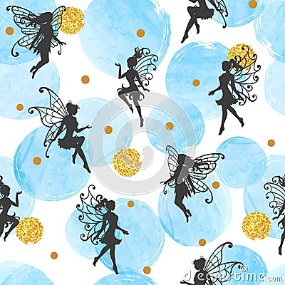 Seamless abstract fairy pattern with blue circles Vector Illustration