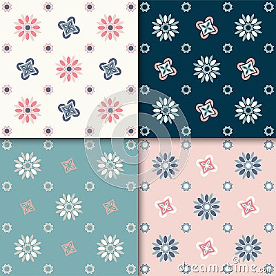 Seamless abstract floral pattern. 4 colors variations, pastel colors Stock Photo