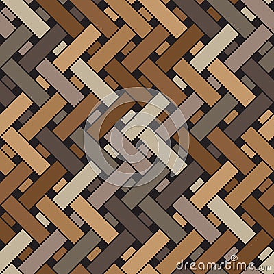 Seamless abstract geometric pattern with diagonal interlaced stripes on a black background. Graphic wicker texture style. Vector Illustration