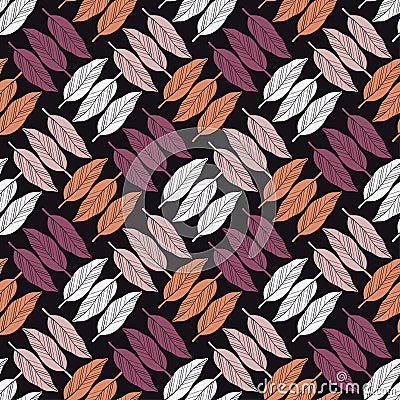 Seamless abstract geometric pattern. Feathers. Mosaic texture. Brushwork. Hand hatching. Scribble texture. Vector Illustration