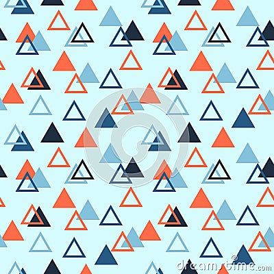 Seamless abstract geometric pattern with triangles filled and empty. Orange, light and dark blue Vector Illustration