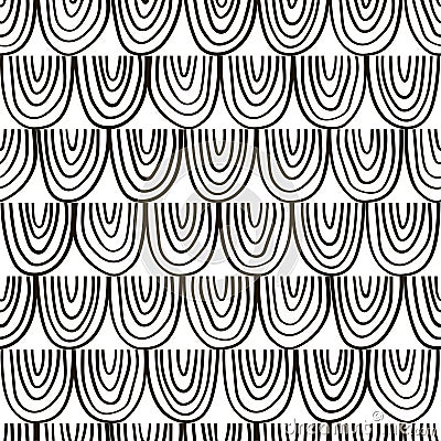 Seamless abstract hand drawn pattern of black and white scales. Vector Illustration