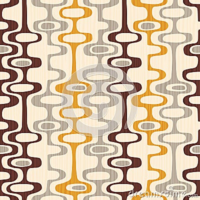 Seamless abstract mid-century modern pattern of organic oval shapes and stripes. Vector Illustration