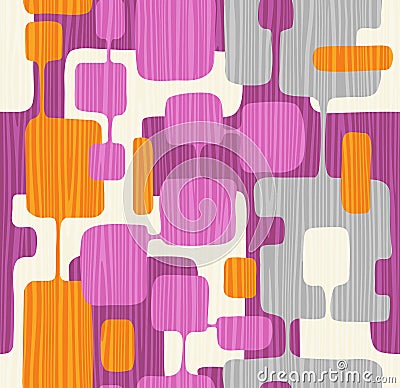 Seamless abstract mid century modern pattern. Retro design of connected overlaying rectangle shapes. Vector Illustration
