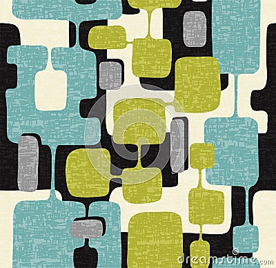 Seamless abstract mid century modern pattern. Retro design of connected overlaying rectangle shapes. Vector Illustration