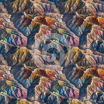 Aerial view on the colorful rainbow mountains. AI generative illustration Cartoon Illustration