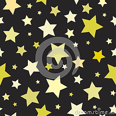 Seamless abstract pattern with big sharp yellow stars on black background. Vector Halloween illustration. Cartoon Illustration