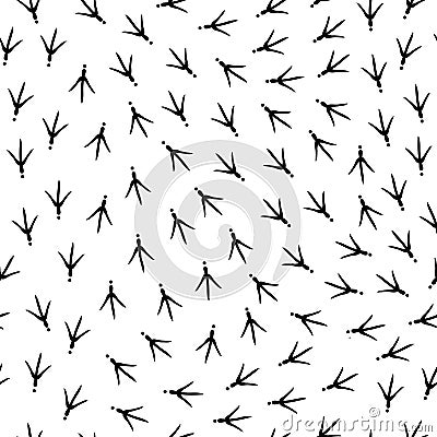 Seamless abstract pattern with bird trail. Vector illustration. Bird footprints track Cartoon Illustration