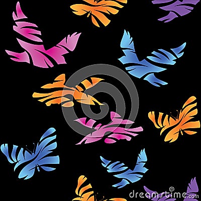 Seamless abstract pattern with birds, fishes and butterflies. Vector Illustration