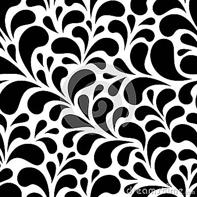 Seamless abstract pattern with black drops or petals on white background. Cartoon Illustration