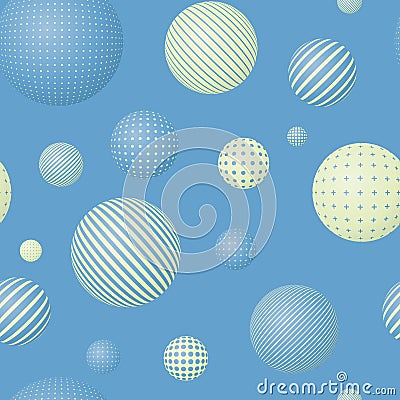 Seamless abstract pattern with flying patterned spheres Vector Illustration