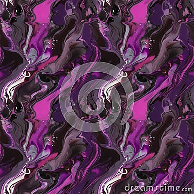 Black, purple liquid ink with realistic bubbles in slow blending flow mixing together. AI generative illustration Cartoon Illustration