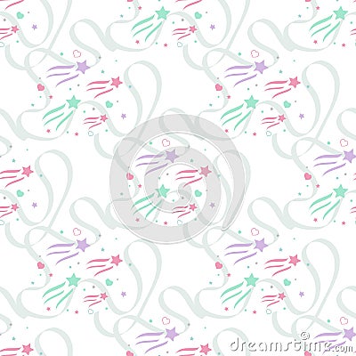 Seamless abstract pattern with pink and blue sharp stars on white background. Vector illustration. Vector fireworks illustration. Cartoon Illustration