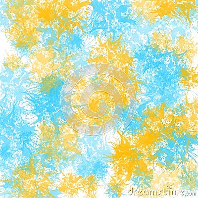 Seamless abstract pattern with splashed blue and yellow on a white background Stock Photo