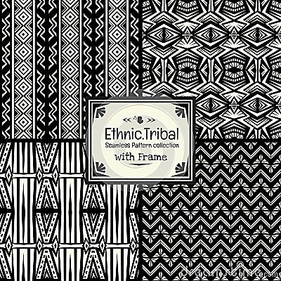 Seamless abstract pattern tribal ethnic style collection with frame Vector Illustration