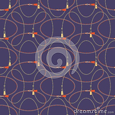 Seamless abstract retro geometric pattern. Zipper ovals, circles and sliders in yellow, lilac, purple and orange Stock Photo