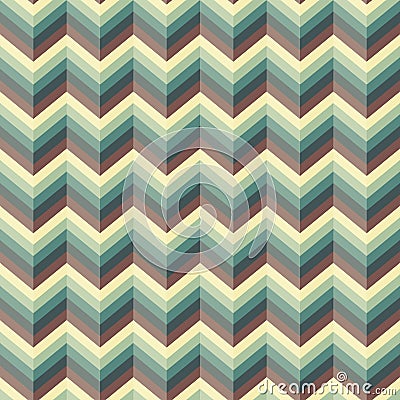 Seamless abstract retro pattern. Geometric zig zag print composed of zigzag lines blue, yellow, brown colors Vector Illustration