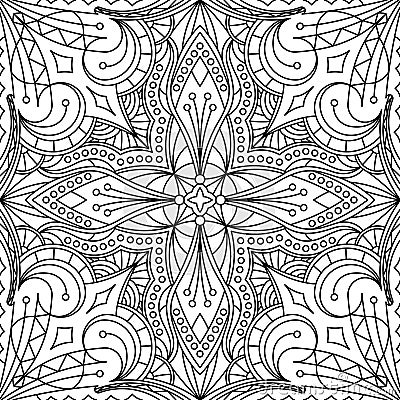 Seamless Abstract Tribal Black-White Pattern In Mono Line Style. Vector Illustration