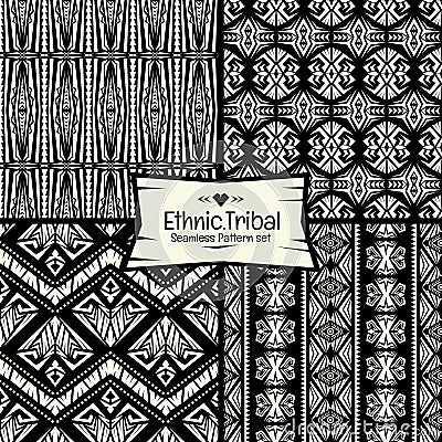 Seamless abstract vector ethnic pattern collection in monochromes background Vector Illustration