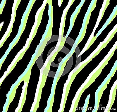 Seamless acid green and lime zebra pattern 80s 90s style.Fashionable colorful exotic animal print Vector Illustration