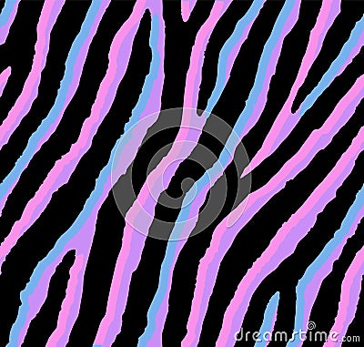 Seamless acid pink and purple zebra pattern 80s 90s style.Fashionable colorful exotic animal print Stock Photo