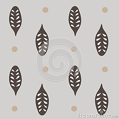 Seamless aesthetic pattern with hand drawn abstract leaves and shapes on grey background. Vector EPS illustration. Vector Illustration