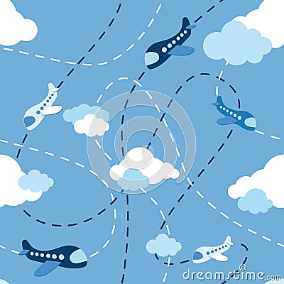 Seamless airplane pattern Vector Illustration