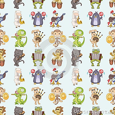 Seamless animal play music pattern Vector Illustration