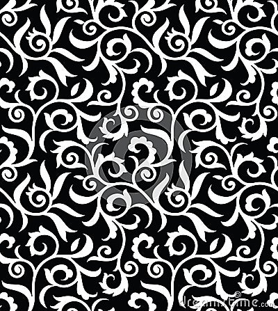 Seamless antique black and white floral pattern Vector Illustration