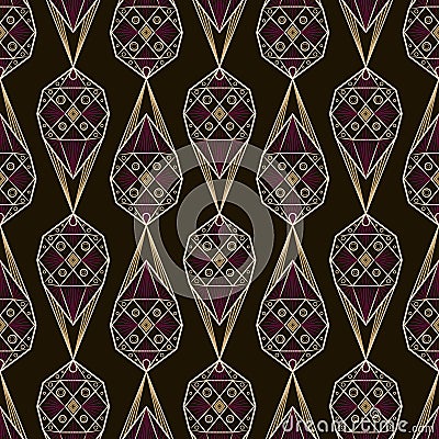 Seamless antique deco lace pattern ornament. Geometric background. Vector repeating texture. Vector Illustration