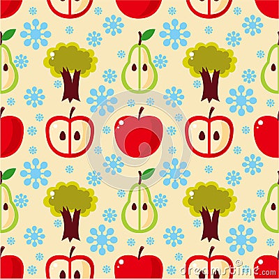 Seamless apple tree pattern Vector Illustration