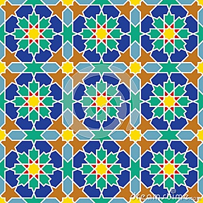 Seamless arabic geometric colored ornament in style girih Vector Illustration