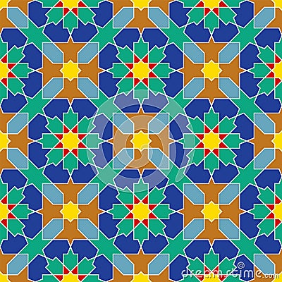 Seamless arabic geometric colored ornament in style girih Vector Illustration