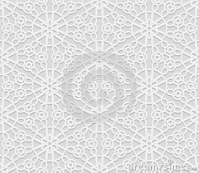 Seamless arabic geometric pattern, 3D white pattern, indian ornament, persian motif, vector. Endless texture can be used for wal Vector Illustration