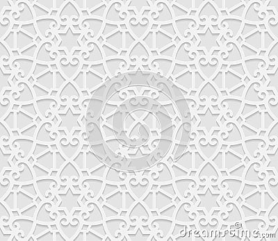 Seamless arabic geometric pattern, 3D white pattern, indian ornament, persian motif, vector. Endless texture can be used for wal Vector Illustration