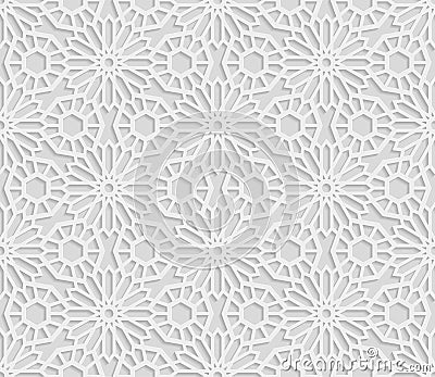 Seamless arabic geometric pattern, 3D white pattern, indian ornament, persian motif, vector. Endless texture Vector Illustration