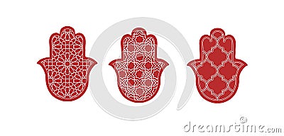 Seamless arabic khamsa hand of fatima illustration background pattern in vector,moroccan traditional art Cartoon Illustration