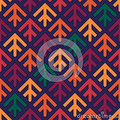 Seamless arrows pattern. Repeated stylized trees background. Squama ornament. Scales image. Ancient window tracery motif. Ethnic Vector Illustration