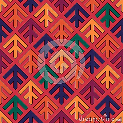 Seamless arrows pattern. Repeated stylized trees background. Squama ornament. Scales image. Ancient window tracery motif. Ethnic Vector Illustration