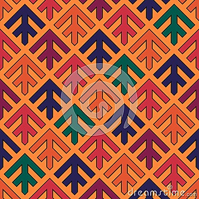 Seamless arrows pattern. Repeated stylized trees background. Squama ornament. Scales image. Ancient window tracery motif. Ethnic Vector Illustration