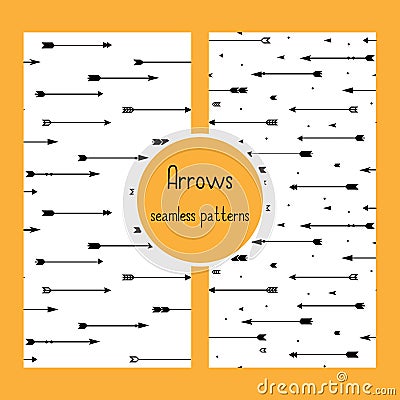 2 seamless arrows patterns. Black on white. Vector Illustration