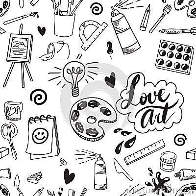 Seamless art supply illustration artist doodle background pattern Cartoon Illustration