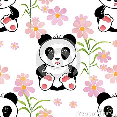 Seamless asia panda bear kids illustration background pattern Cartoon Illustration