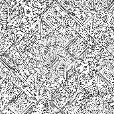 Seamless asian ethnic floral doodle pattern. Vector Illustration